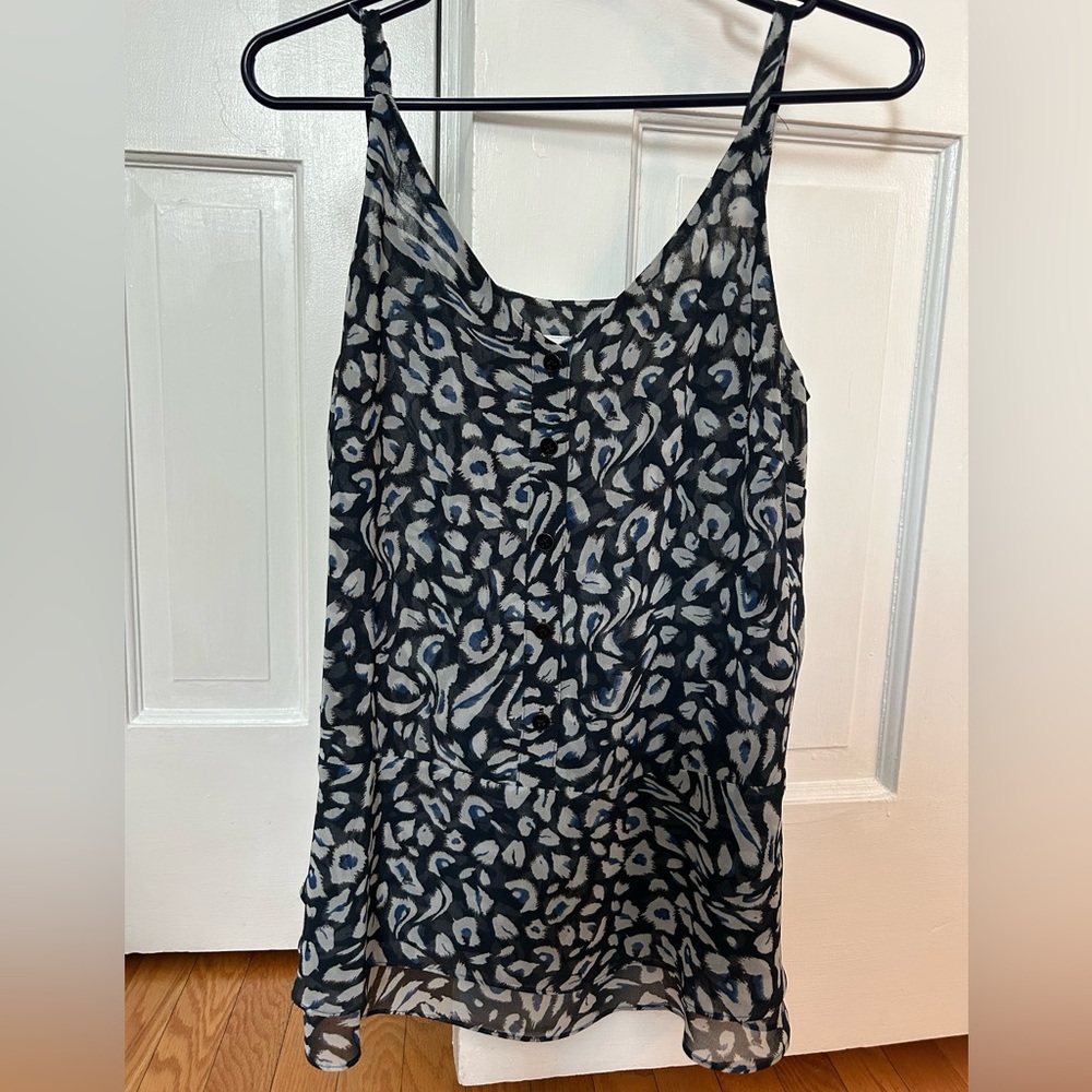 CAbi Black, Gray and Blue Leopard Print V-Neck Cami